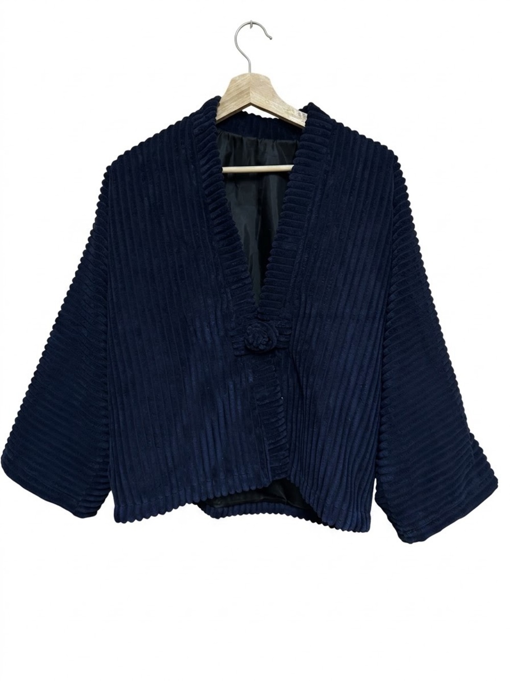 Navy Ribbed Oversized Navy Wide-Wale Corduroy Kimono Sweater Jacket